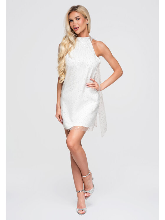 Ombre Ombre Sukienka wieczorowa LA-OM-DLR395 Biały Authentic Straight Fit