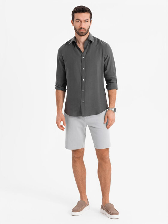 Ombre Ombre Šortky z materiálu OM-SRCS-0169 Šedá Slim Fit