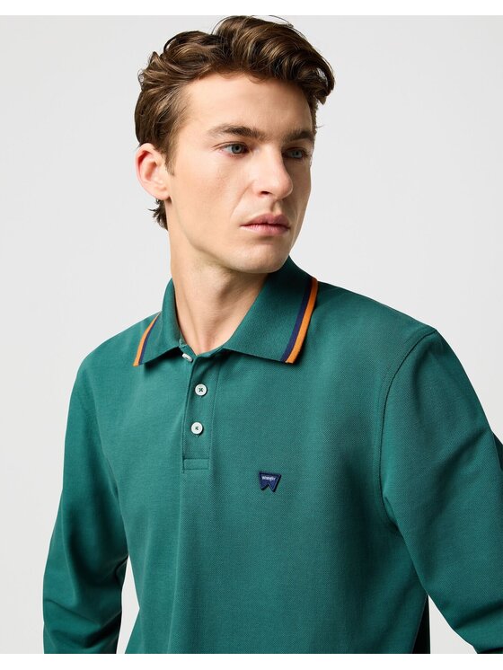 Wrangler Wrangler Longsleeve LS POLO SHIRT Zielony Regular Fit