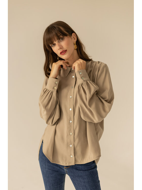 Entelier Entelier Koszula koszula oversize Beżowy Relaxed Fit
