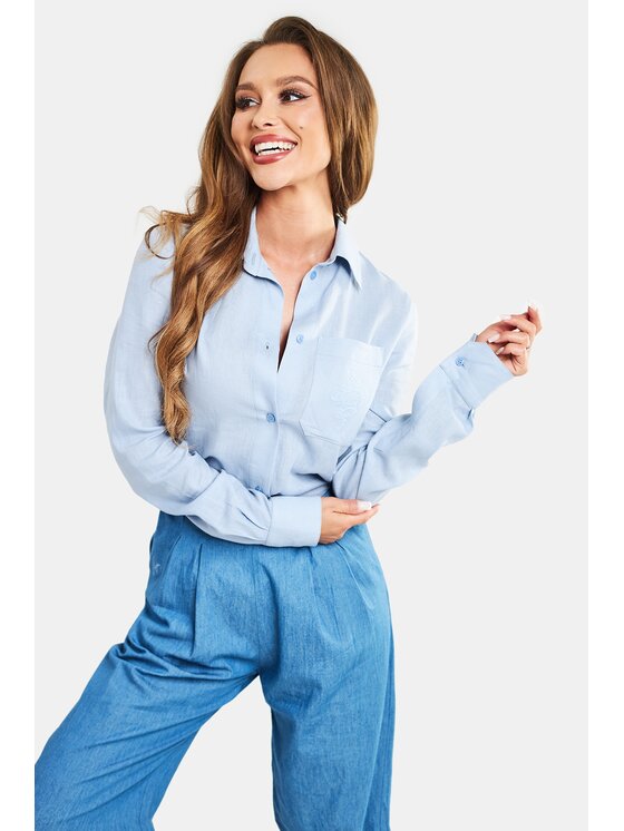 MANDRAGORA MANDRAGORA Camicia Lniano-wiskozowa estella Celeste Relaxed Fit