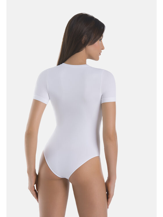 Teyli Teyli Body T-shirt damski okrągły dekolt Shirty Biały Regular Fit