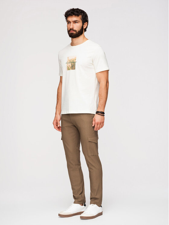 Ombre Ombre Spodnie materiałowe P1515 Khaki Regular Fit