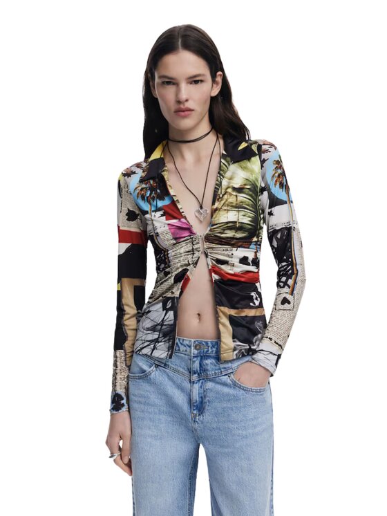Desigual Desigual Πουκάμισο Camicia newspaper lacroix Μαύρο Slim Fit