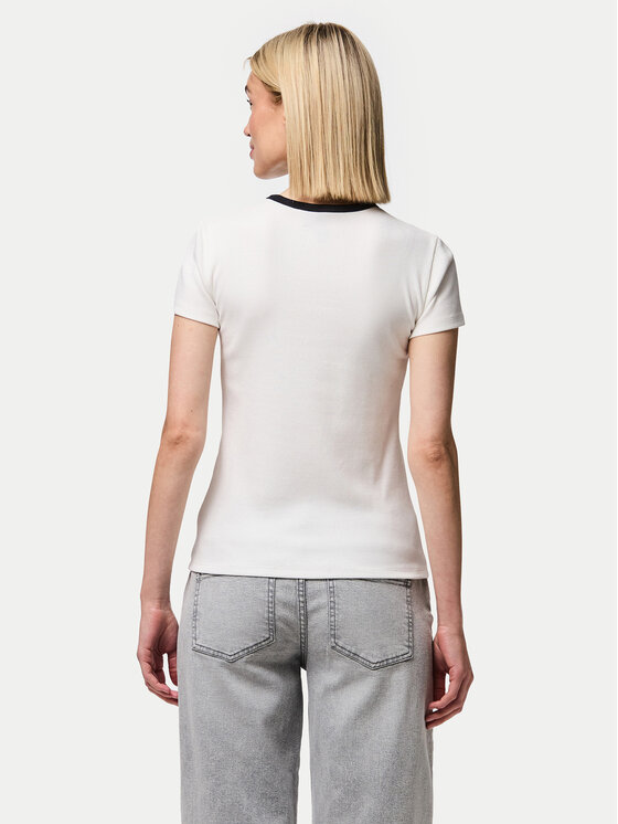 Pieces Pieces Тишърт May 17154483 Бял Slim Fit