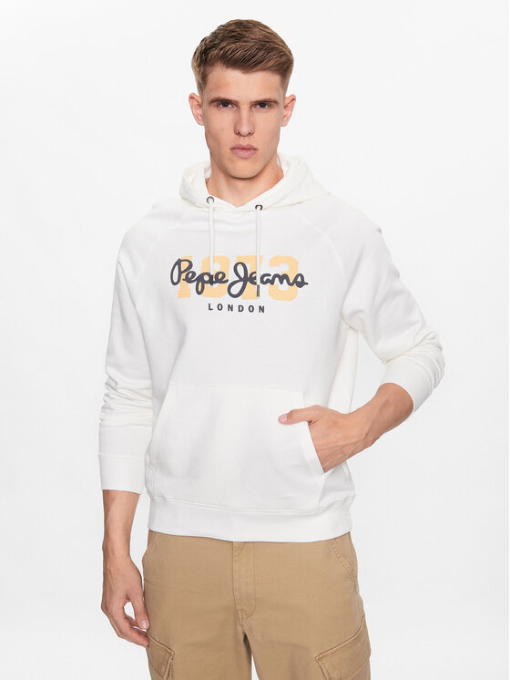 Pepe Jeans Džemperis ar kapuci Meier Hoodie PM582482 Balts Regular Fit