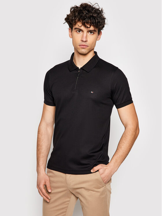 Tommy Hilfiger Поло Interlock Zip MW0MW18309 Чорний Slim Fit • Modivo.ua