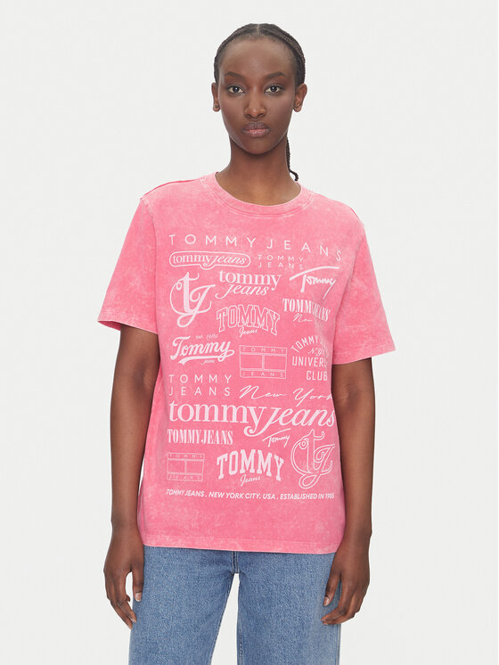 Tommy Jeans Tričko Multi Brand DW0DW20923 Ružová Relaxed Fit
