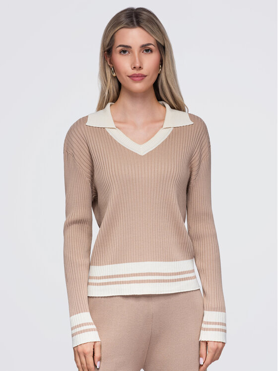 Ombre Ombre Komplet bluzka i spodnie OW-SE-E0002 Beżowy Regular Fit
