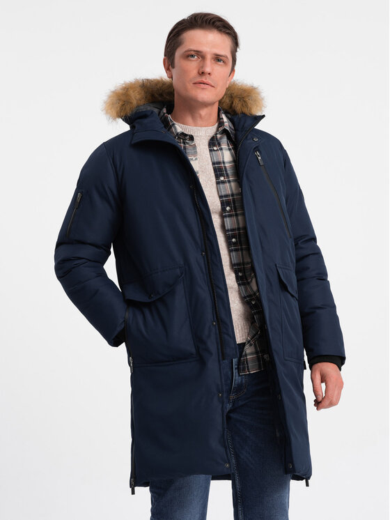 Ombre Ombre Kurtka zimowa OM-JALJ-0148 Granatowy Regular Fit