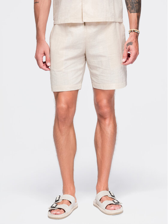 Ombre Ombre Szorty materiałowe OM-SRCS-0209 Kremowy Regular Fit