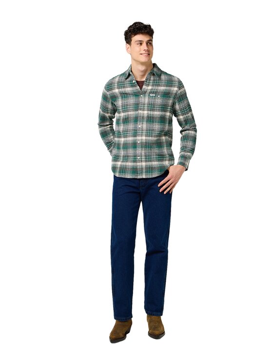 Wrangler Wrangler Koszula Brushed 1 Pkt Shirt Zielony Regular Fit