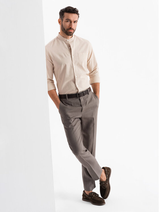 Ombre Ombre Koszula K704 Kremowy Regular Fit