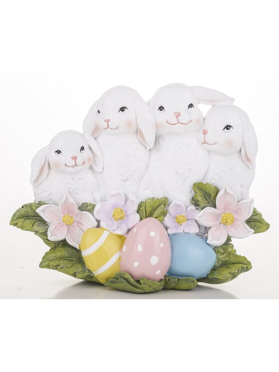 MIAhome MIAhome Figurka 4 wesołe króliczki z pisankami 14,5x19x6 cm Biały