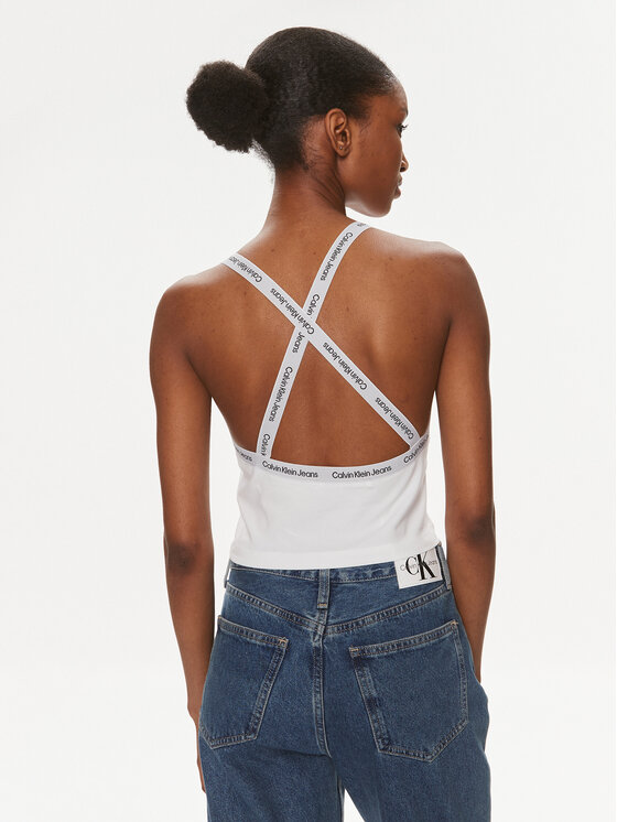 Calvin Klein Jeans Calvin Klein Jeans Top Logo J20J223110 Bílá Slim Fit