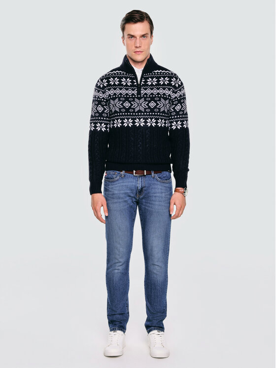 BIG STAR BIG STAR Sweter KEVINO Granatowy Basic Fit