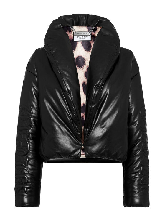 PHILIPP PLEIN PHILIPP PLEIN Kožená bunda 19347 Čierna Regular Fit