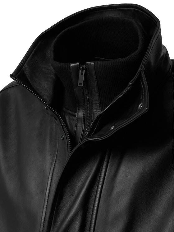 BOSS BOSS Kožená bunda 50566593 Černá Regular Fit