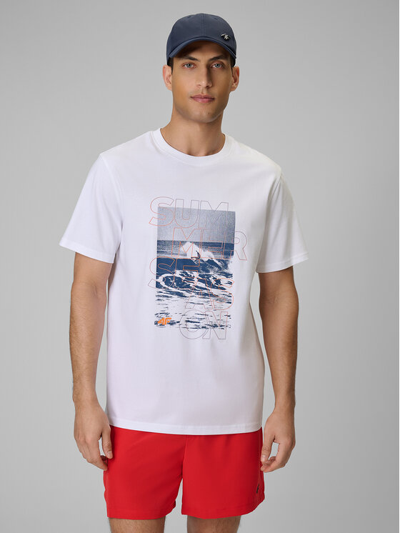 4F 4F T-Shirt BEACHWEAR Biały Regular Fit