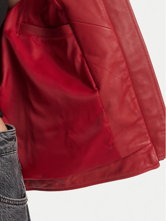 PINKO PINKO Kožená bunda 105296 Bordó Regular Fit