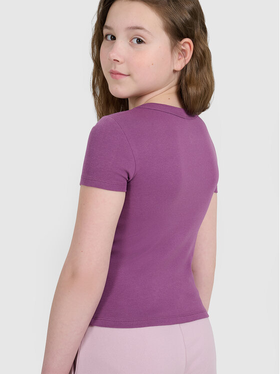 4F 4F T-Shirt BASIC+ Fioletowy Slim Fit