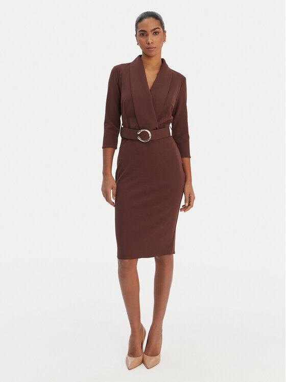 Rinascimento Rinascimento Koktel haljina CFC0126777003 Smeđa Slim Fit