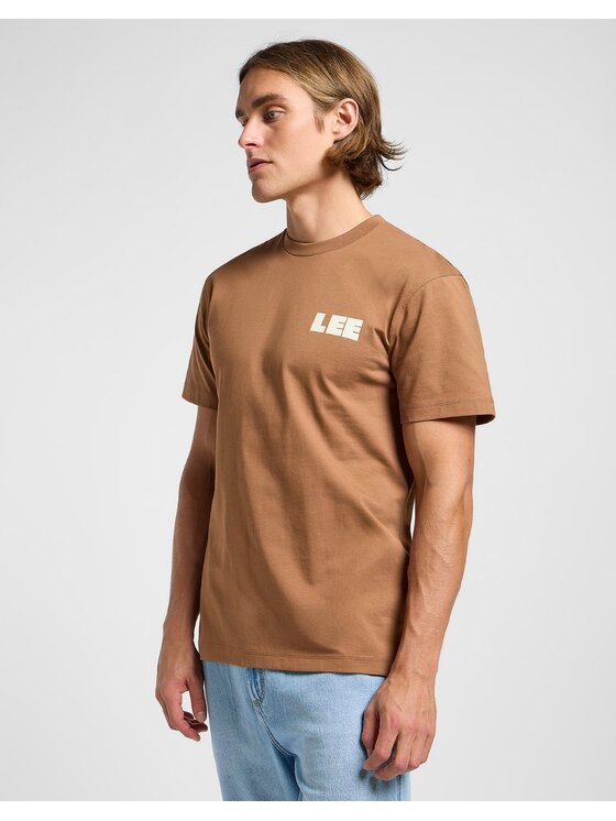 Lee Lee T-Shirt Workwear Graphic Tee Brązowy Relaxed Fit