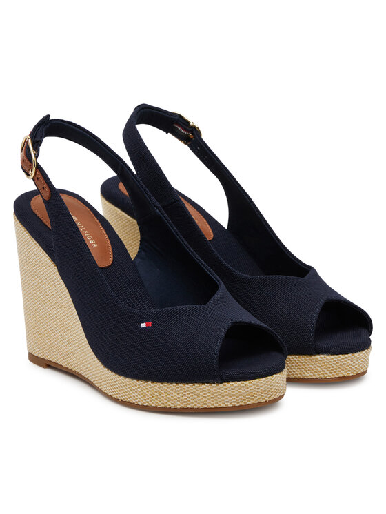 Tommy Hilfiger Tommy Hilfiger Espadrilles Flag High Wedge Espad Slingback FW0FW08597 Tumši zils