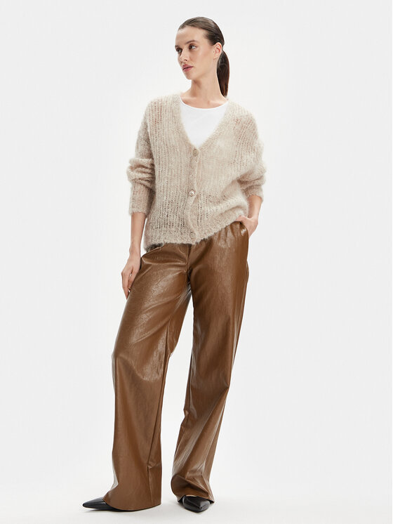 Max Mara Leisure Max Mara Leisure Nohavice z imitácie kože Brezza 2415131141 Hnedá Wide Leg