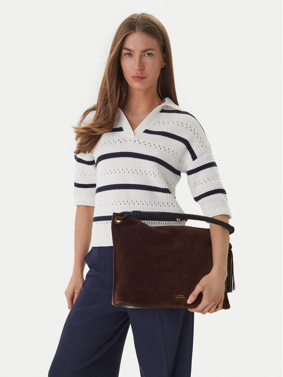 Tommy Hilfiger Geantă Th Statement Leather Bag Suede AW0AW18402 Maro