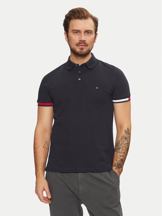 Tommy Hilfiger Tommy Hilfiger Tricou polo Flag Cuff MW0MW37518 Bleumarin Slim Fit