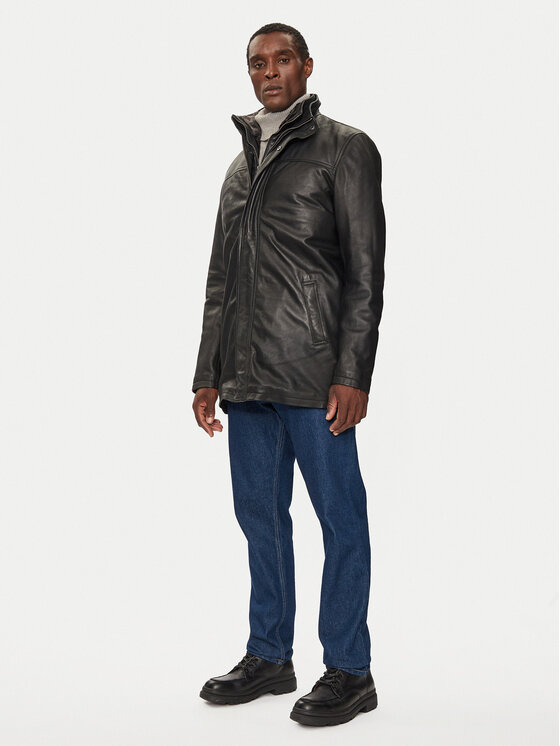 Serge Pariente Serge Pariente Nahkjope Parka Orio Must Regular Fit