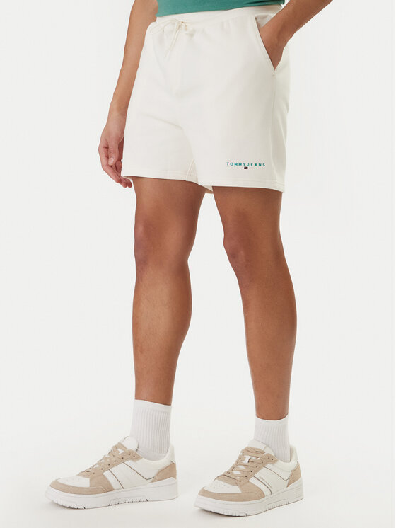 Tommy Jeans Pantaloni scurți sport Contrast Linear DM0DM22697 Alb Regular Fit