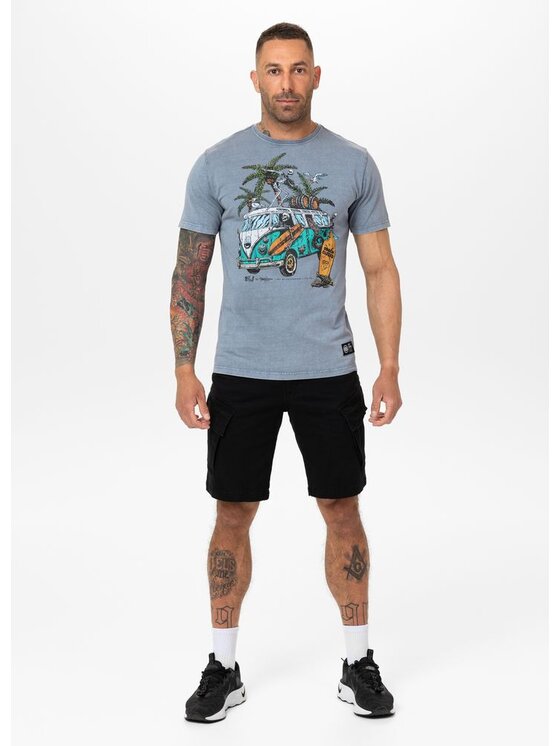 PITBULL PITBULL T-Shirt Denim Washed OPEN BEACH Niebieski jasny Regular Fit