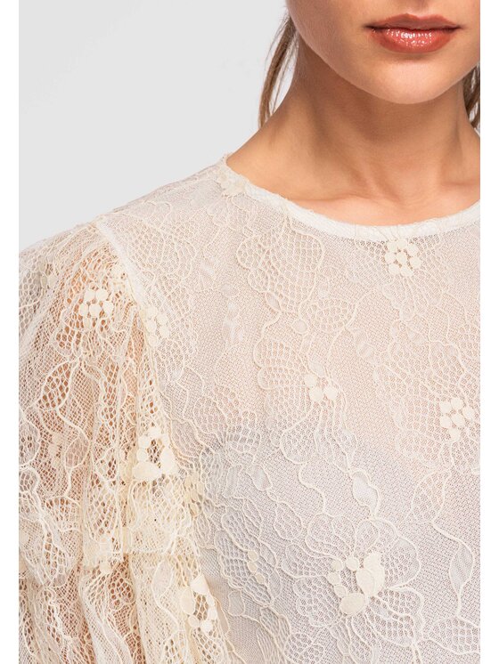 Ombre Ombre Bluzka OW-TS-E0008 Écru Loose Fit