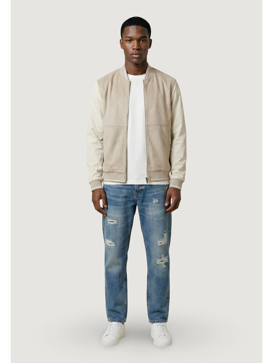 Antony Morato Antony Morato Giubbotto invernale REGULAR FIT WITH SLEEVES IN FAUX LEATHER AND PRINT Beige Regular Fit