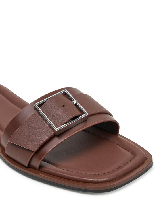 Calvin Klein Calvin Klein Šľapky Flat Slide W/Buckle - Lth HW0HW02490 Hnedá