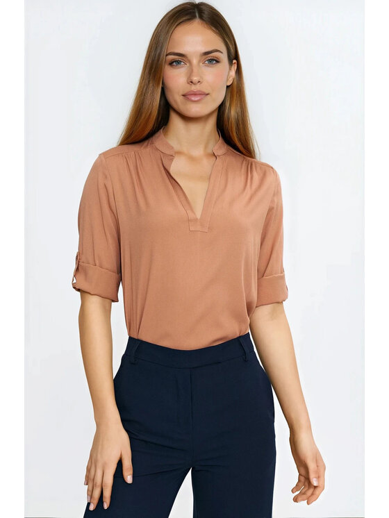 NIFE NIFE Bluzka B212 Brązowy Regular Fit