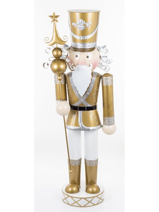 MIAhome MIAhome Figurka Dziadek do Orzechów metalowy złoto-biały 148 cm Złoty