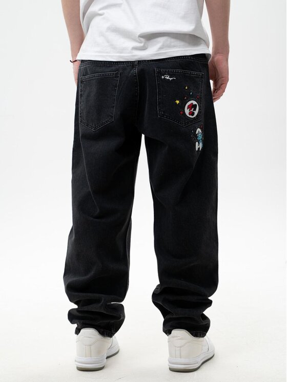 Smerfy Smerfy Jeansy Spodnie Jeansowe Baggy Męskie Czarne Smerfy Stunned XXL Czarny Baggy Fit