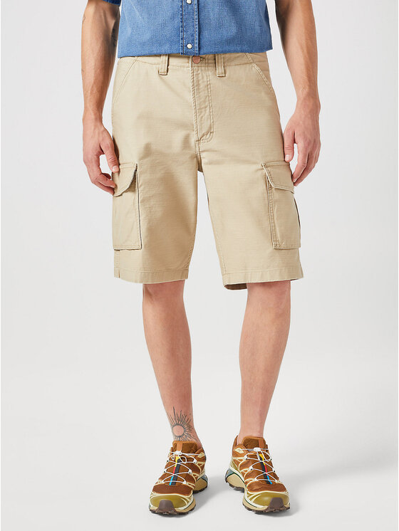 Wrangler Wrangler Szorty materiałowe CASEY CARGO SHORT Beżowy Regular Fit
