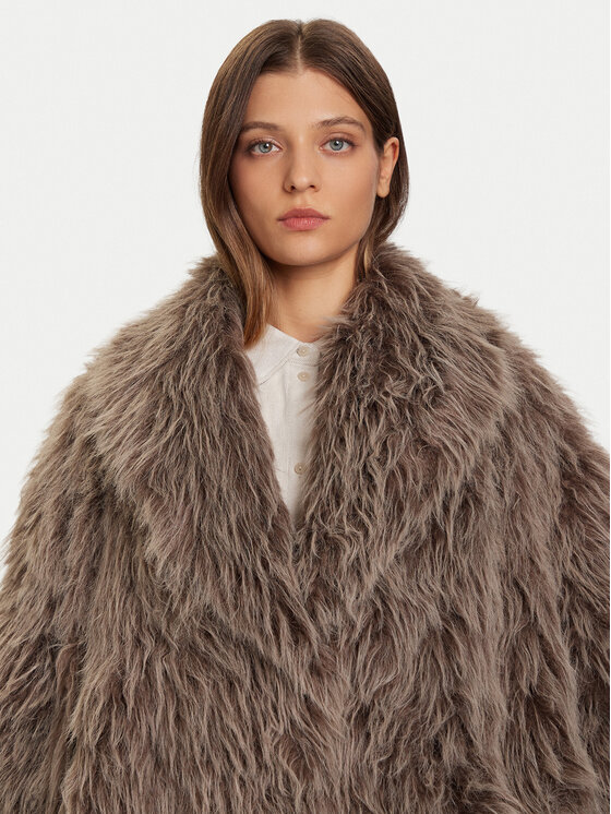 Eleh Eleh Кожено палто Grigio Fango EFW250305 Кафяв Regular Fit