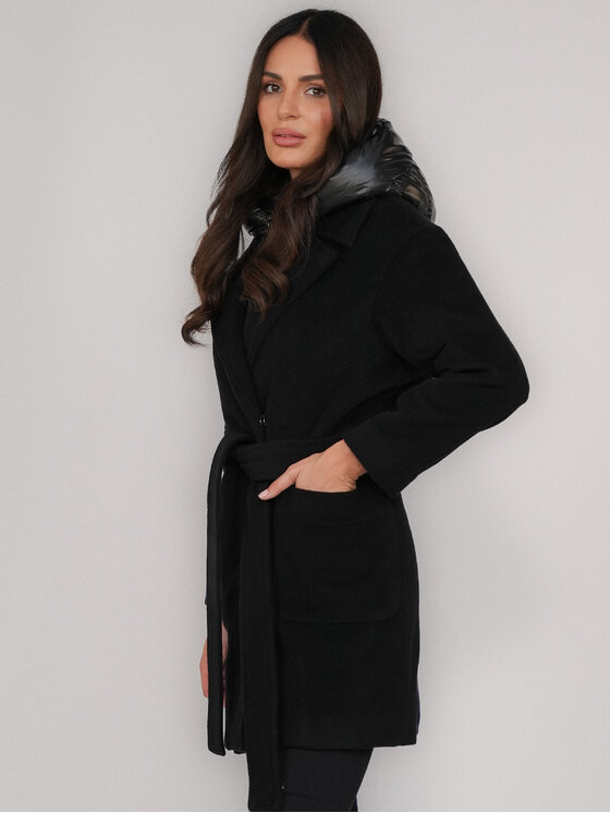 FAN LEATHER FAN LEATHER Płaszcz przejściowy Krótki Wełniany z Podpinką Czarny Loose Fit