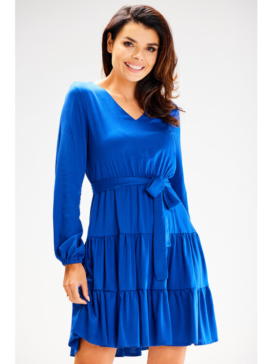 Awama Awama Sukienka letnia A603 Niebieski Basic Fit