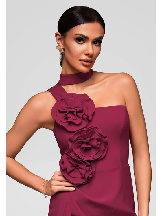Ombre Ombre Sukienka wieczorowa LA-OM-DLR063 Bordowy Regular Fit