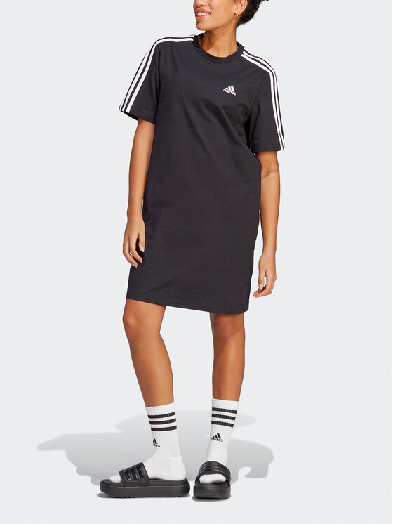 adidas adidas Sukienka codzienna Essentials 3-Stripes Single Jersey Boyfriend Tee Dress HR4923 Czarny Loose Fit