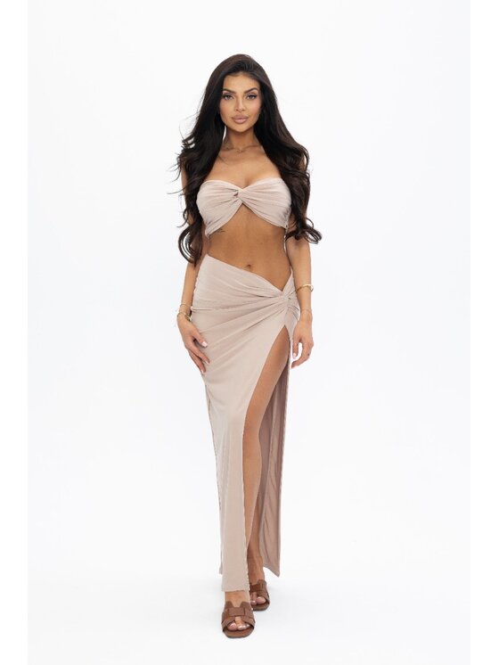 Love Saints Love Saints Komplet top i spódnica L26LF-KS-K03 Beżowy Slim Fit