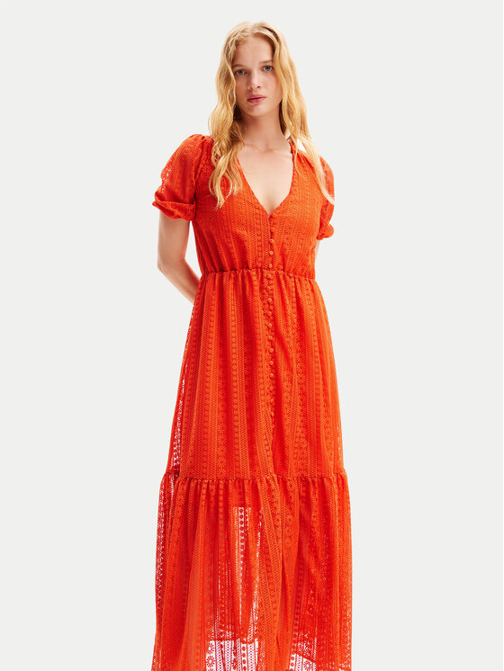 Desigual Desigual Sukienka letnia Ottawa 24SWVW05 Pomarańczowy Regular Fit