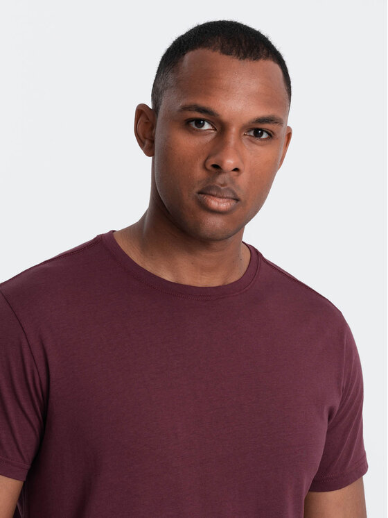 Ombre Ombre T-Shirt OM-TSBS-0146 Bordowy Regular Fit