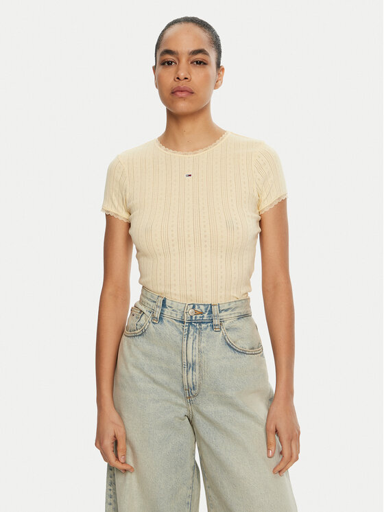 Tommy Jeans Tommy Jeans Majica DW0DW19493 Rumena Slim Fit